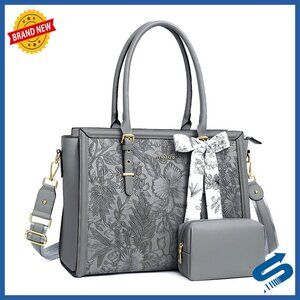 PU Leather Tote Bag Elegant Retro Laptop Computer Bag with Scarf Clutch